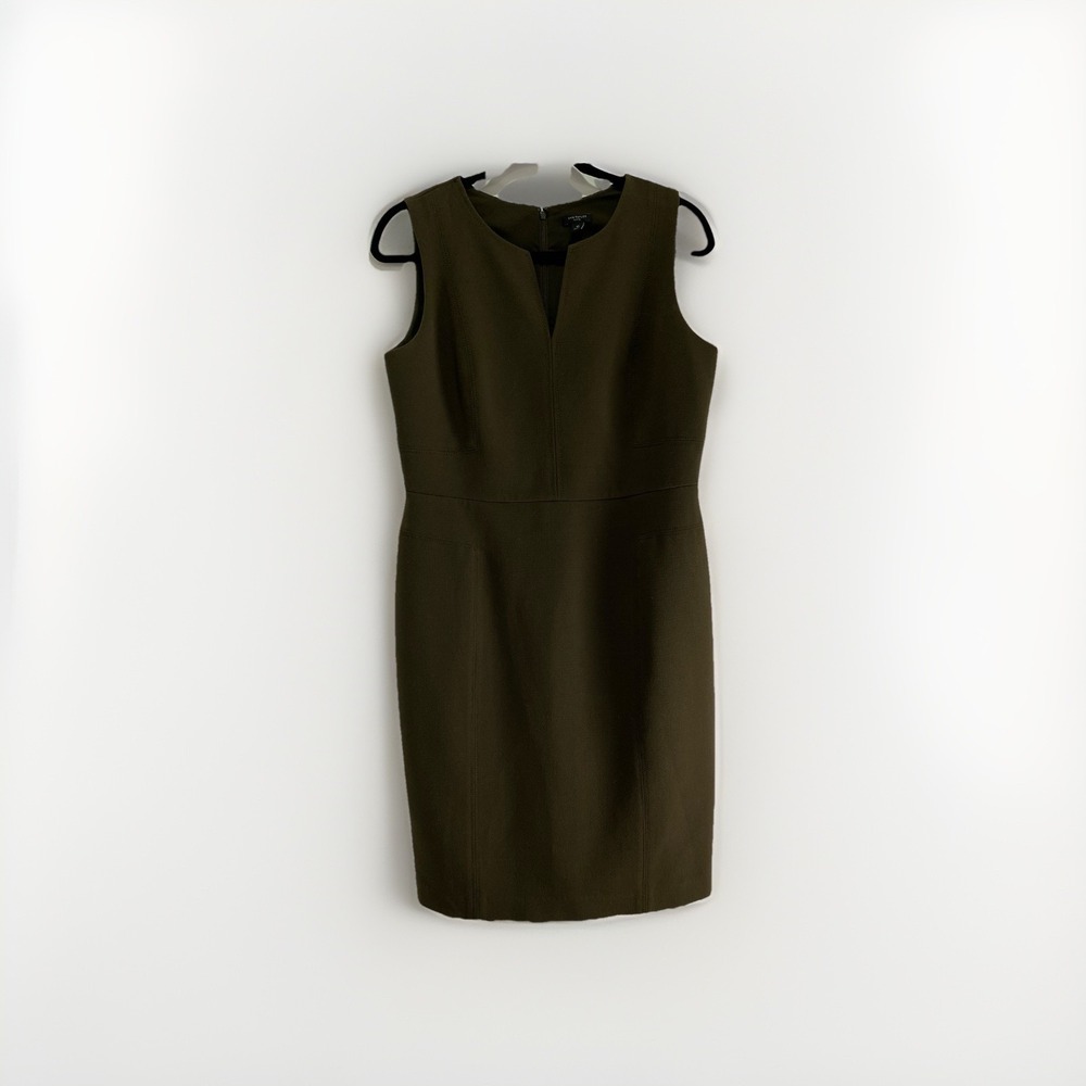 Ann Taylor Olive Green Sleeveless Shift Dress 12P Work Office Business Party 040